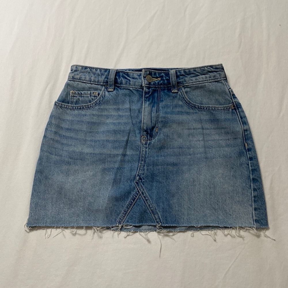 Denim cutoff mini skirt